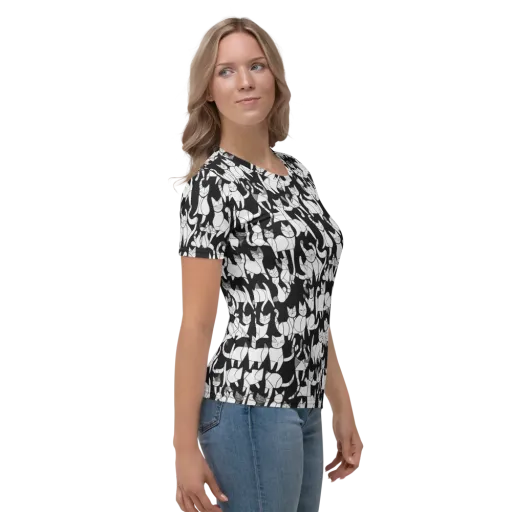 Nocturne Felines on a Women's Crew Neck T-Shirt