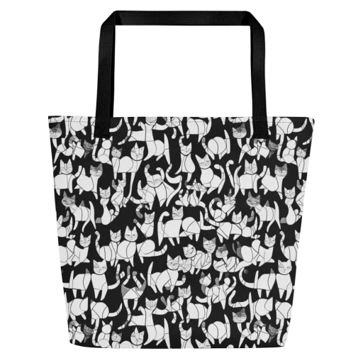 Nocturne Felines on a Large Tote Bag W/ Pocket