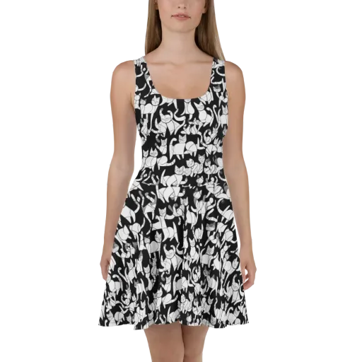 Nocturne Felines on a Skater Dress