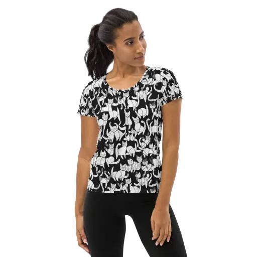 Nocturne Felines on a Women's Athletic T-Shirt