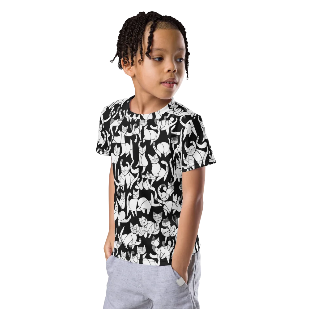 Nocturne Felines on Kids Crew Neck T-Shirt — Left Front