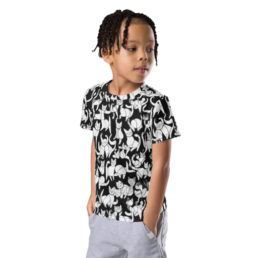 Nocturne Felines on a Kids Crew Neck T-Shirt