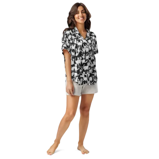 Nocturne Felines on a Women's Short Sleeve Pajama Top