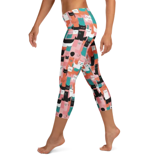 Coral Cat Parade on a Capri Leggings