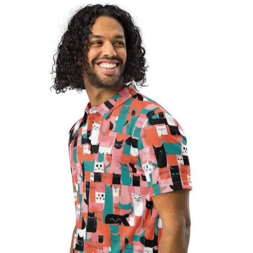 Coral Cat Parade on a Men's Slim Fit Polo Shirt