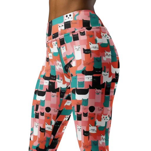 Coral Cat Parade on a Yoga Leggings