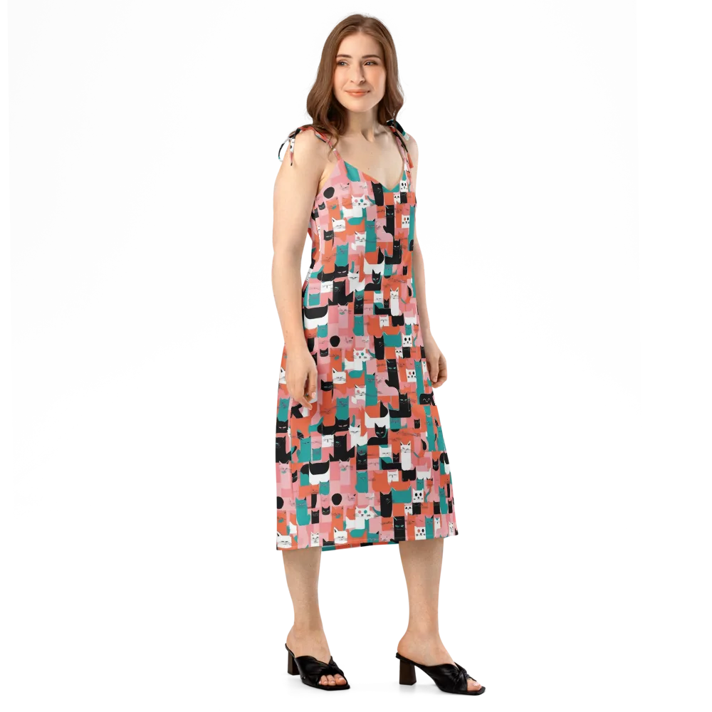 Coral Cat Parade on Slip Dress — Right Front