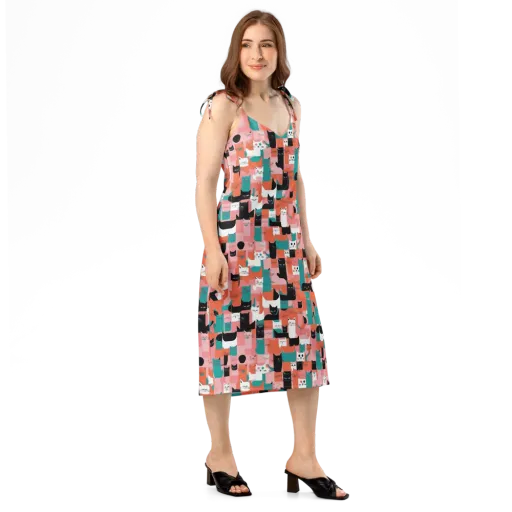Coral Cat Parade on a Slip Dress