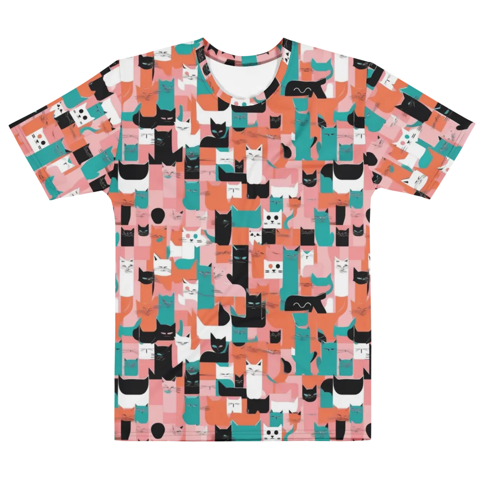 Coral Cat Parade on Men's Cotton Crew Neck T-Shirt — Front