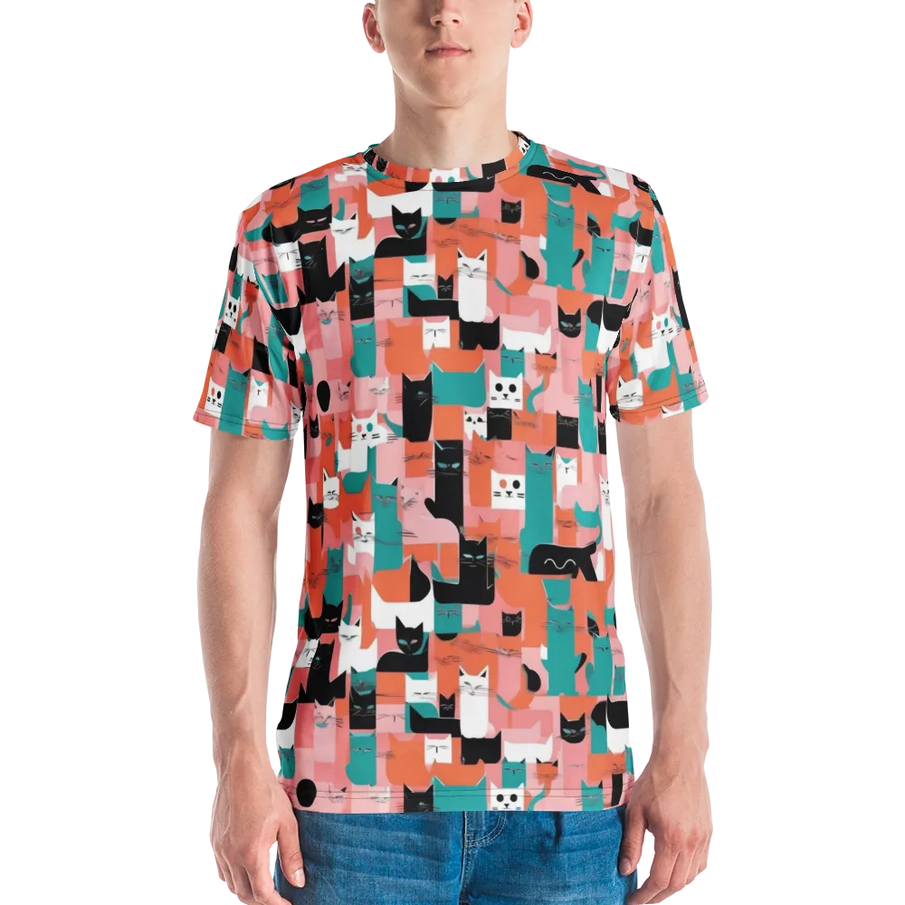 Coral Cat Parade on Men's Crew Neck T-Shirt — Front