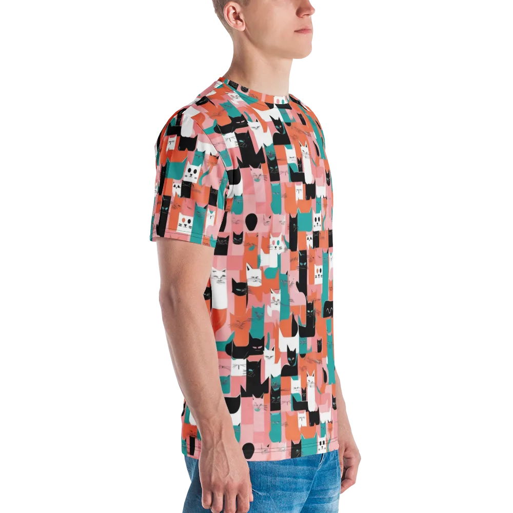 Coral Cat Parade on Men's Crew Neck T-Shirt — Right