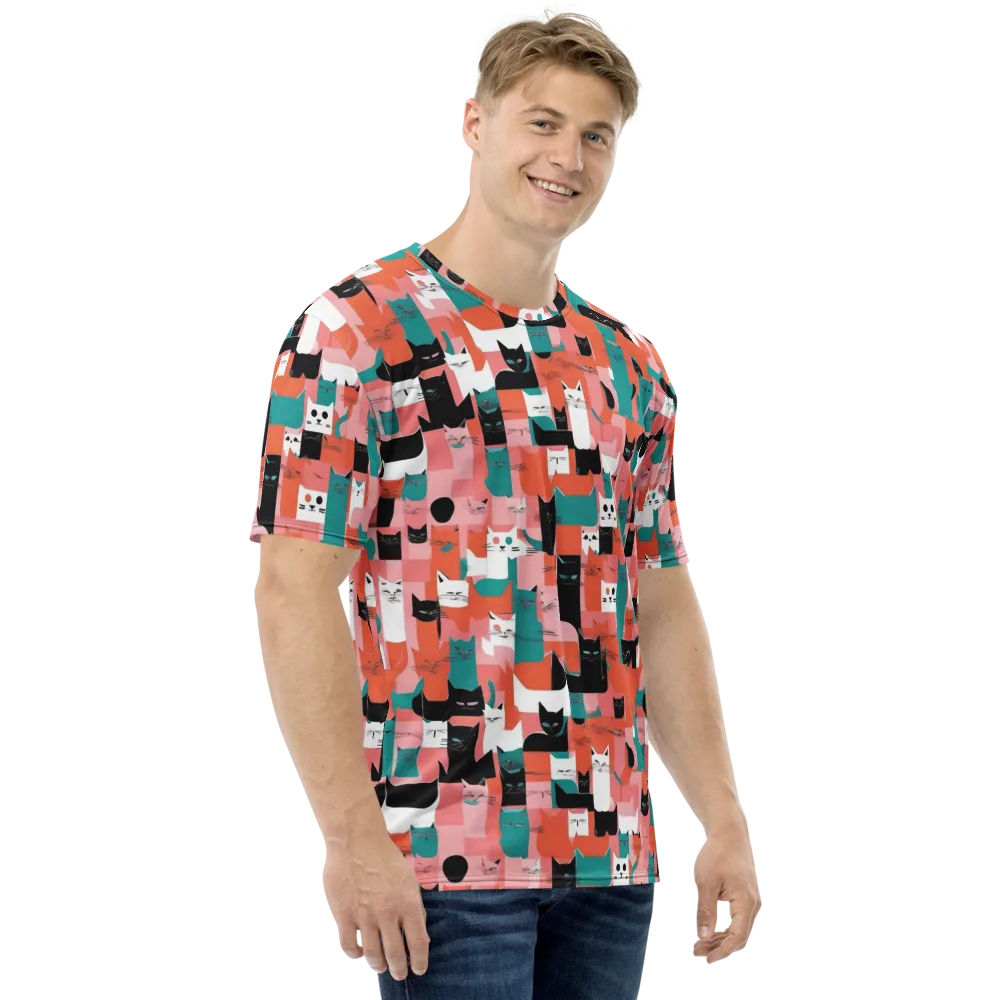 Coral Cat Parade on Men's Crew Neck T-Shirt — Right