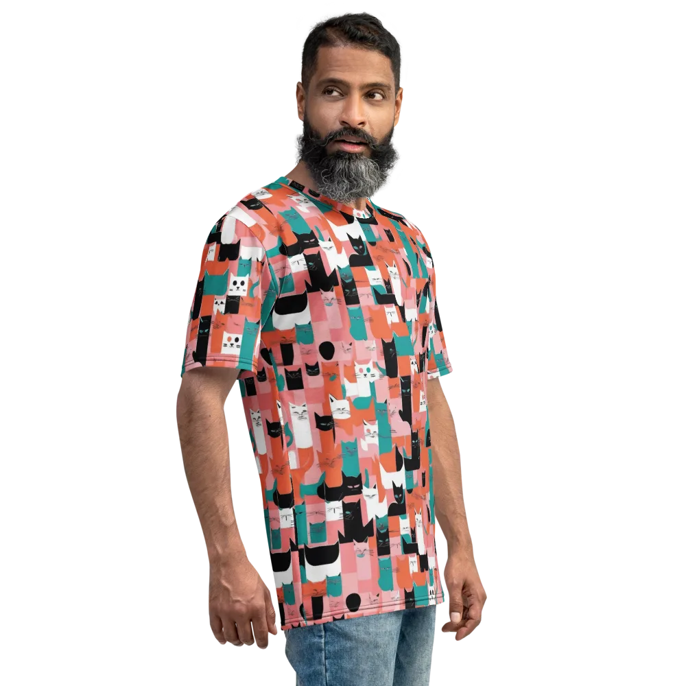Coral Cat Parade on Men's Crew Neck T-Shirt — Right