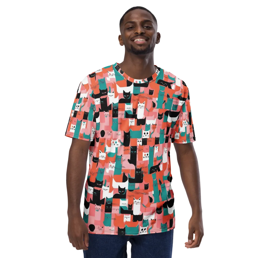 Coral Cat Parade on Men's Crew Neck T-Shirt — Front