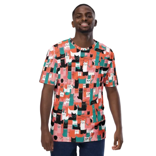 Coral Cat Parade on a Men's Crew Neck T-Shirt