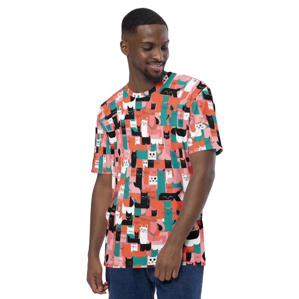 Coral Cat Parade on Men's Crew Neck T-Shirt — Left