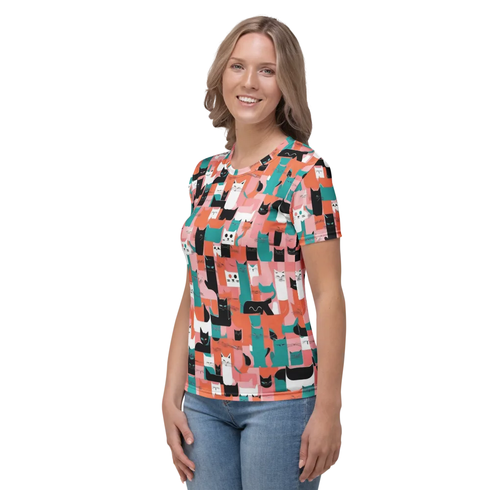 Coral Cat Parade on Women's Crew Neck T-Shirt — Left