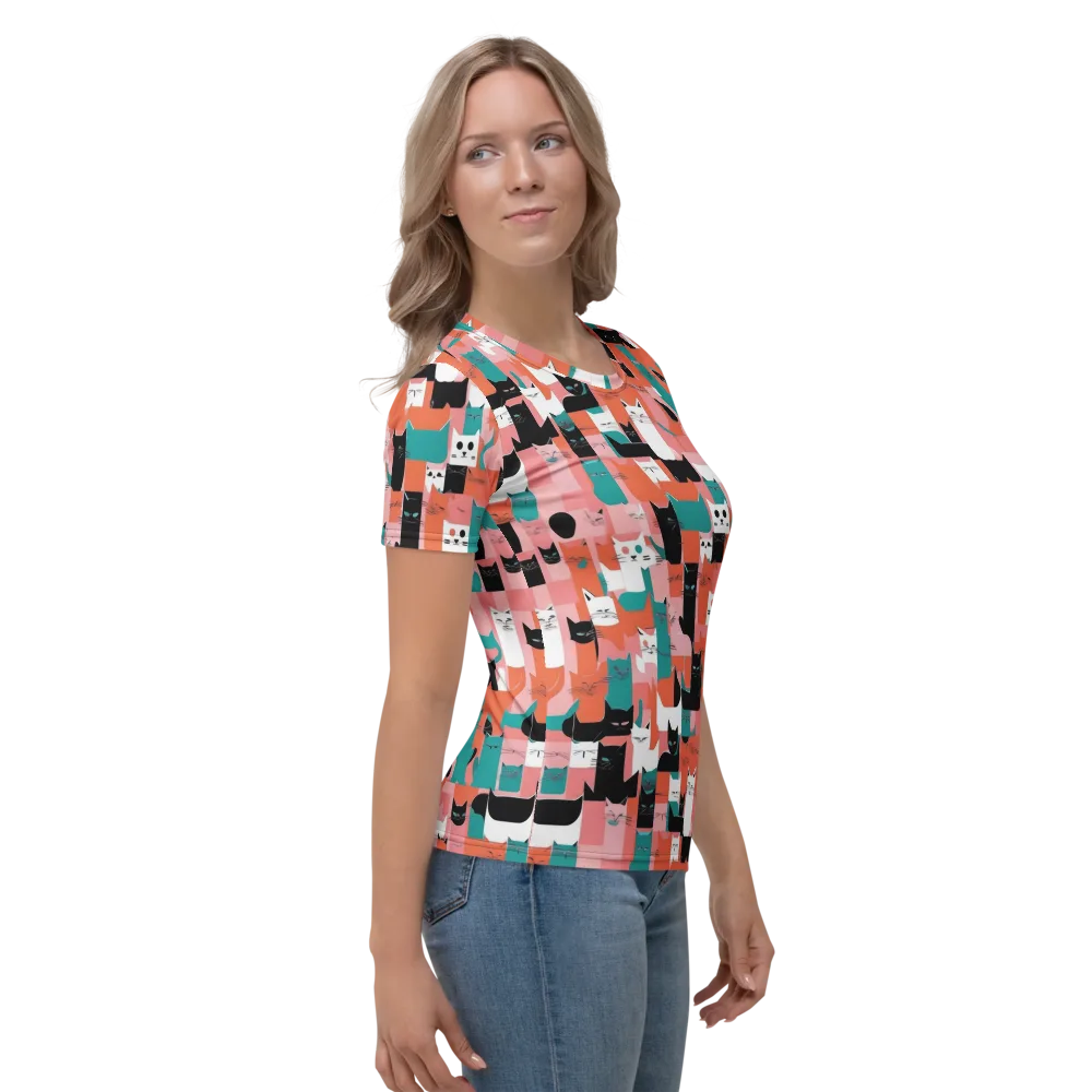 Coral Cat Parade on Women's Crew Neck T-Shirt — Right