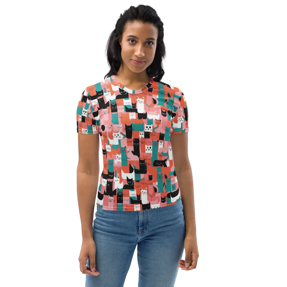 Coral Cat Parade on Women's Crew Neck T-Shirt — Front