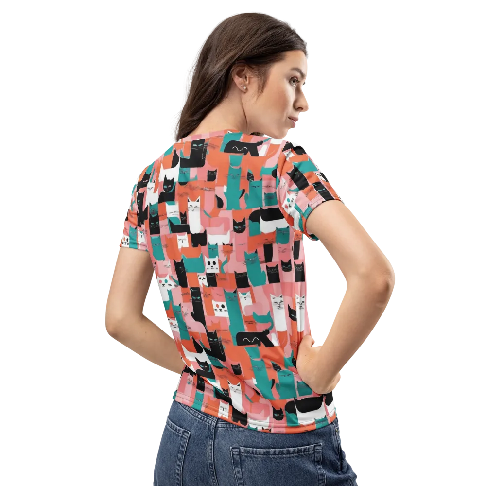 Coral Cat Parade on Women's Crew Neck T-Shirt — Back
