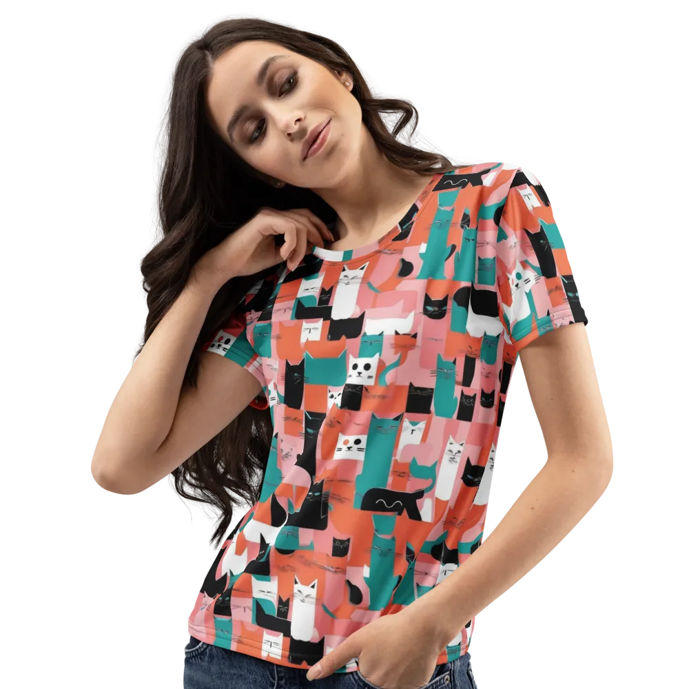 Coral Cat Parade on Women's Crew Neck T-Shirt — Left Front