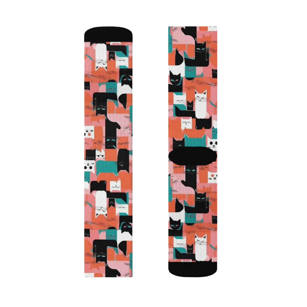 Coral Cat Parade on Socks — Left Sock