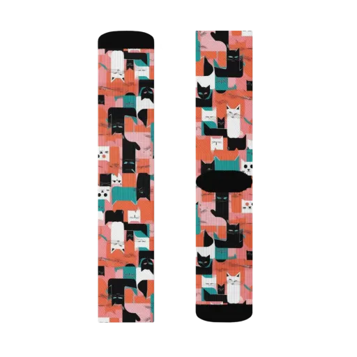 Coral Cat Parade on a Socks