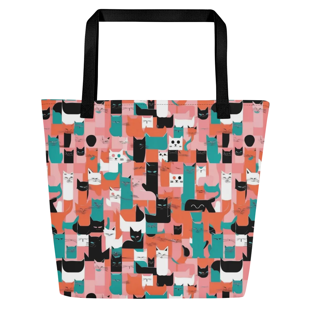 Coral Cat Parade on Large Tote Bag W/ Pocket — Front