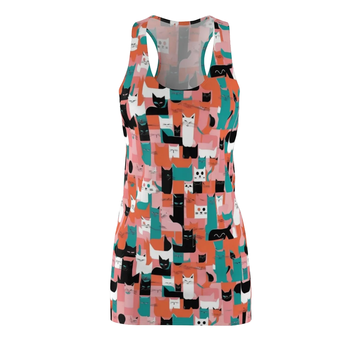 Coral Cat Parade on Racerback Dress — Front