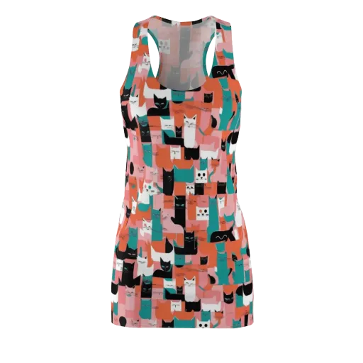 Coral Cat Parade on a Racerback Dress