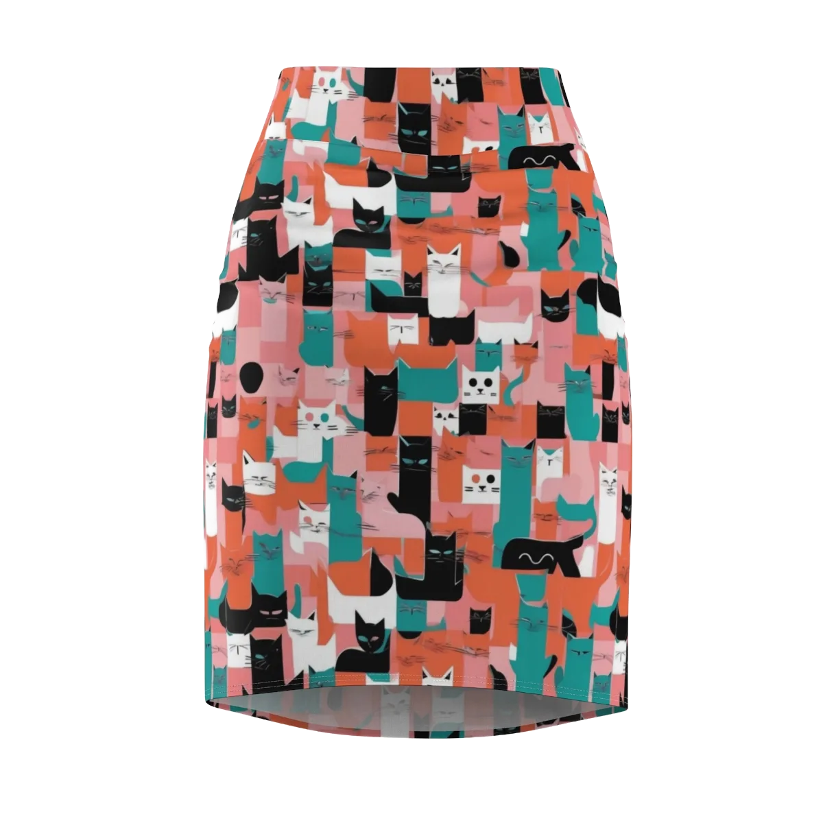 Coral Cat Parade on Pencil Skirt — Front