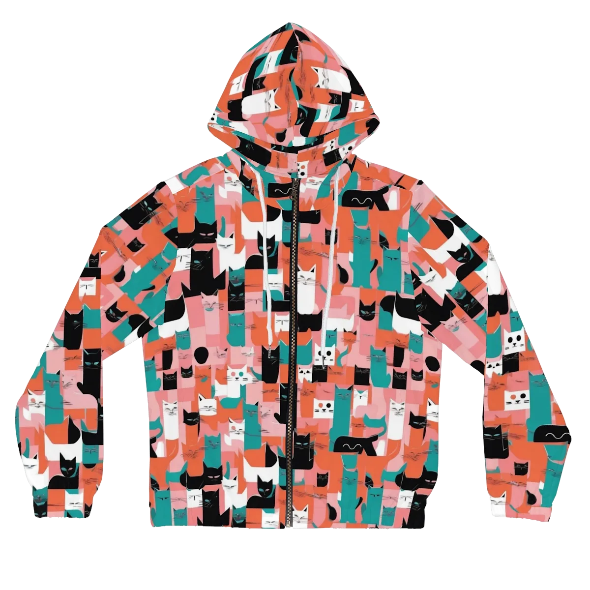 Coral Cat Parade on Women's Full-Zip Hoodie — Front