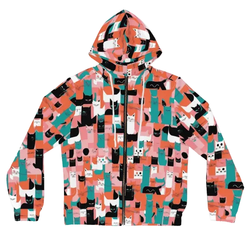 Coral Cat Parade on a Women's Full-Zip Hoodie