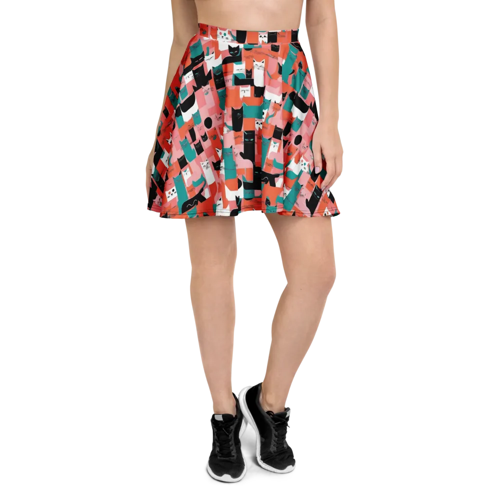 Coral Cat Parade on Skater Skirt — Front