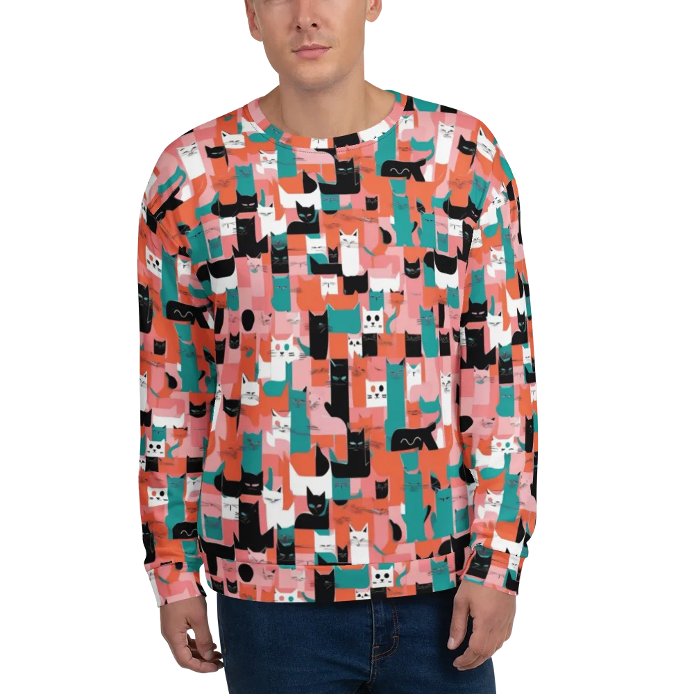 Coral Cat Parade on Sweatshirt — Front