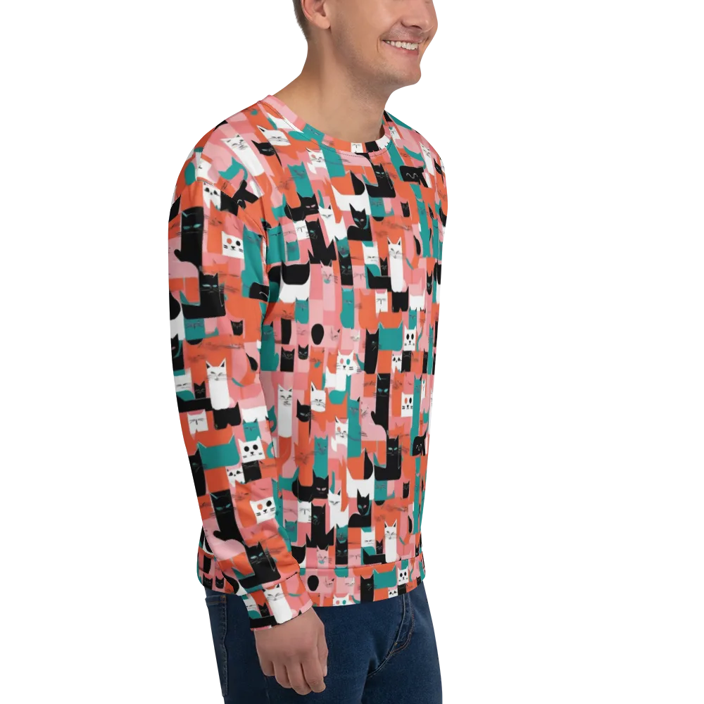 Coral Cat Parade on Sweatshirt — Right Front
