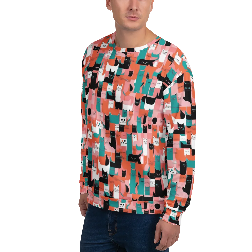 Coral Cat Parade on Sweatshirt — Left Front