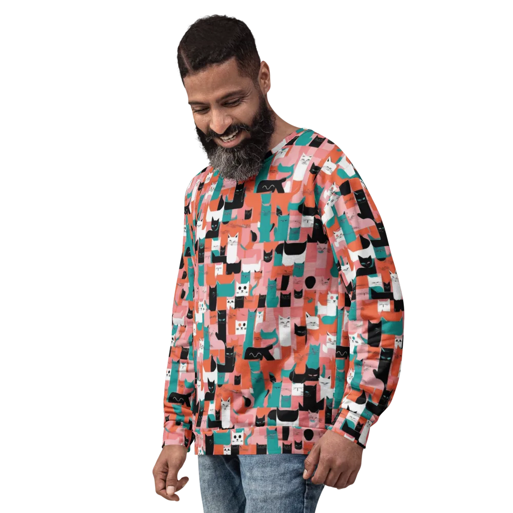 Coral Cat Parade on Sweatshirt — Left Front