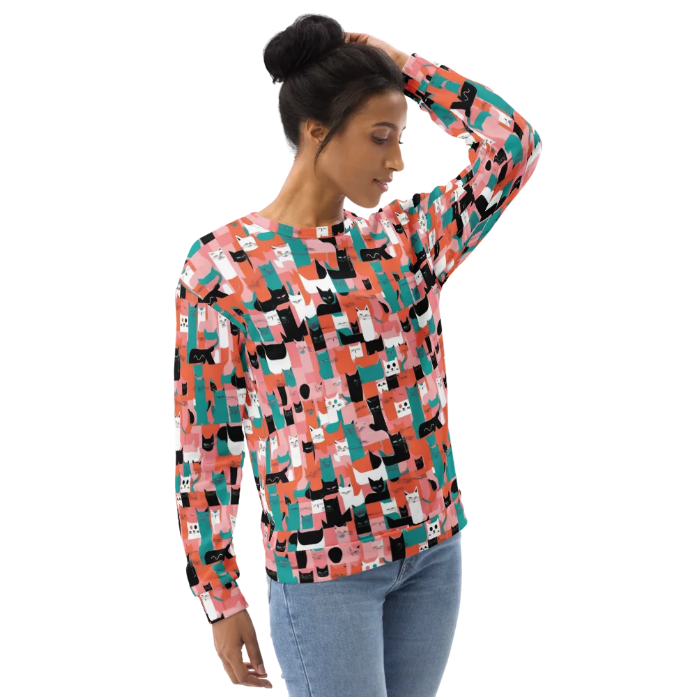 Coral Cat Parade on Sweatshirt — Right Front