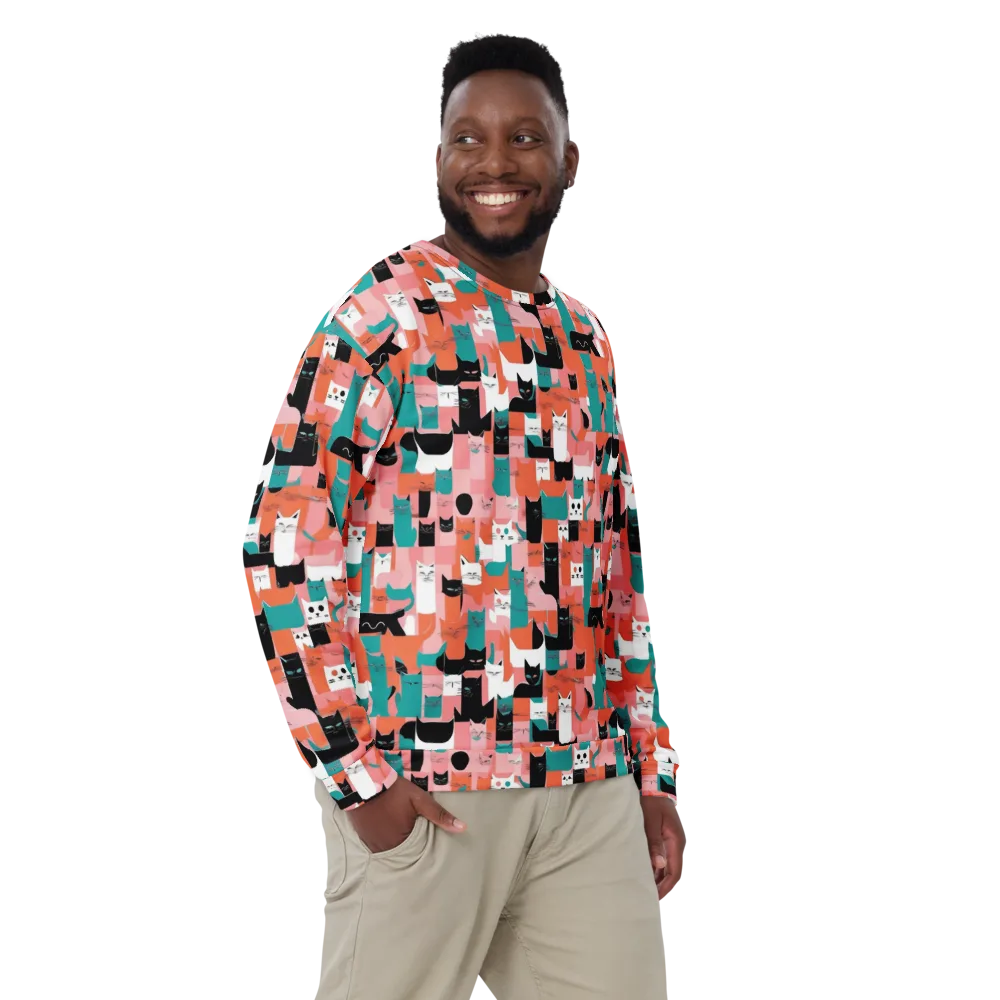 Coral Cat Parade on Sweatshirt — Front