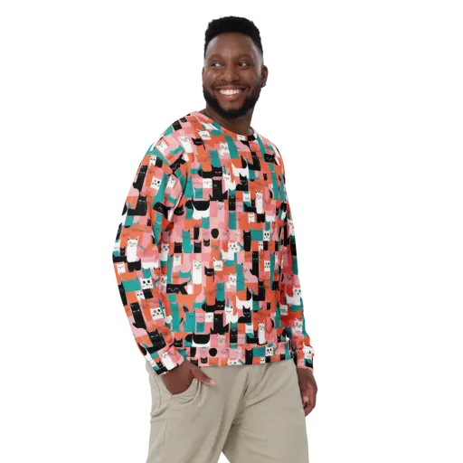 Coral Cat Parade on a Sweatshirt
