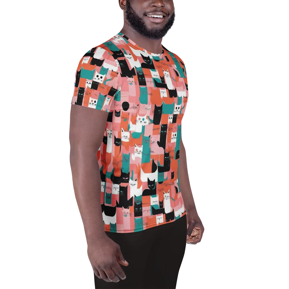 Coral Cat Parade on Men's Athletic T-Shirt — Right