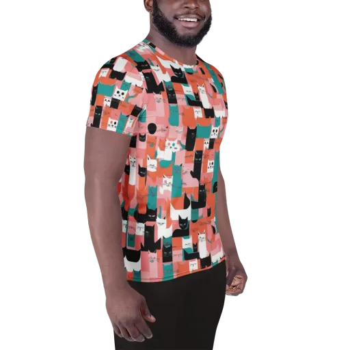 Coral Cat Parade on a Men's Athletic T-Shirt