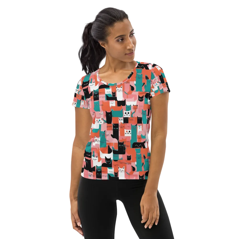 Coral Cat Parade on Women's Athletic T-Shirt — Front
