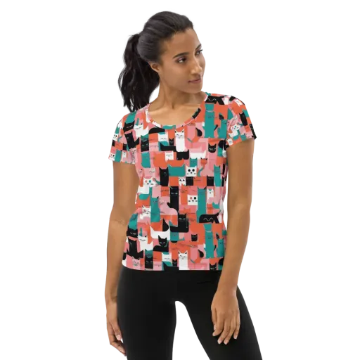 Coral Cat Parade on a Women's Athletic T-Shirt