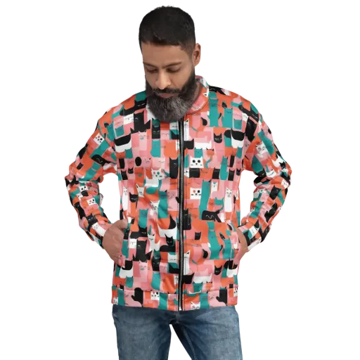 Coral Cat Parade on a Bomber Jacket
