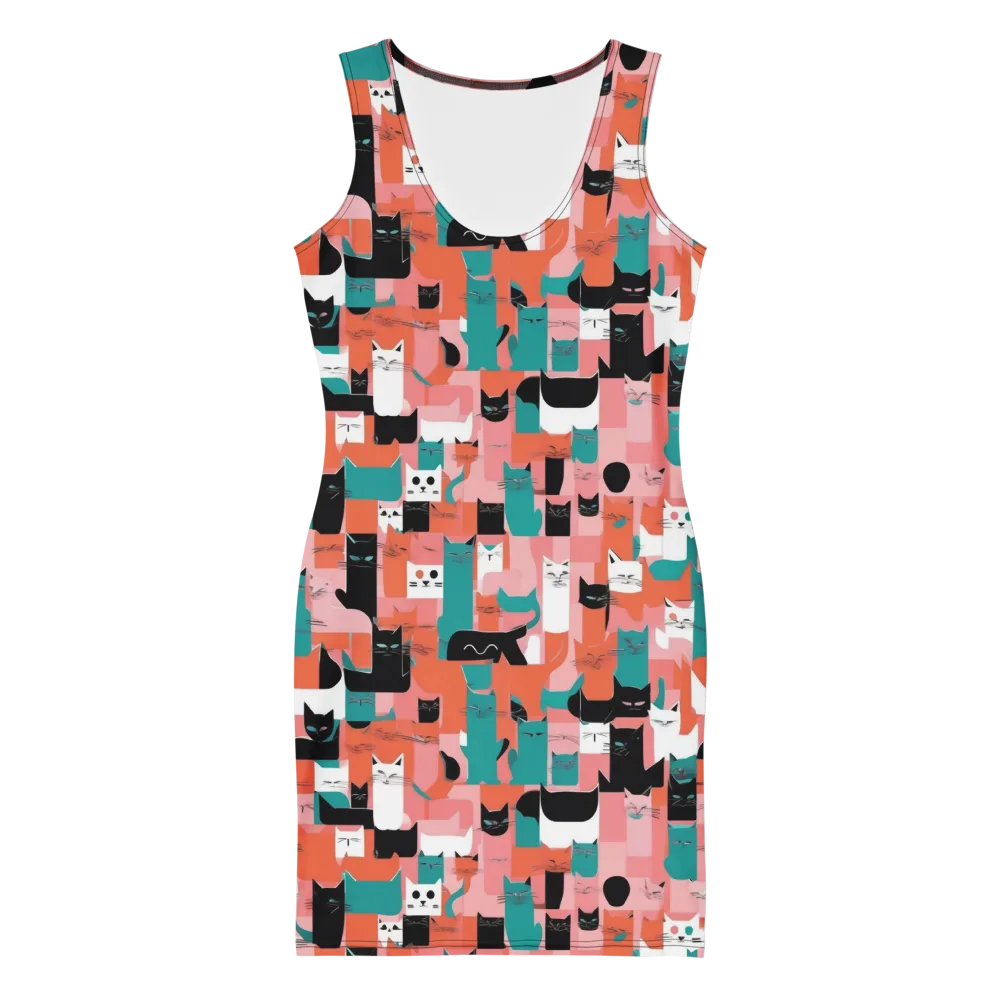 Coral Cat Parade on Bodycon Dress — Front