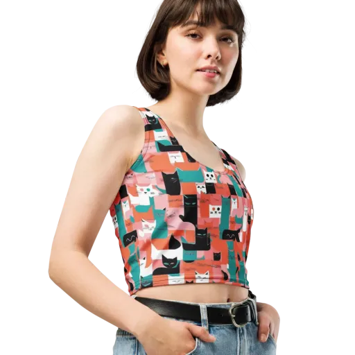 Coral Cat Parade on a Crop Top