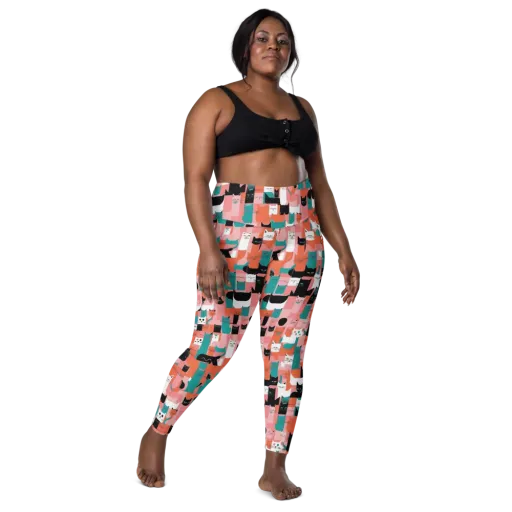 Coral Cat Parade on a Leggings with Pockets