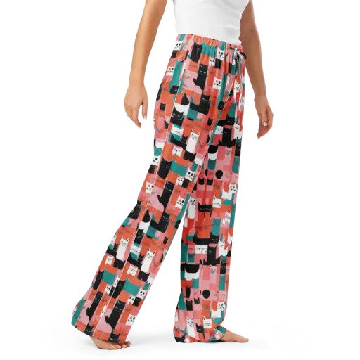 Coral Cat Parade on a Women's Pajama Pants